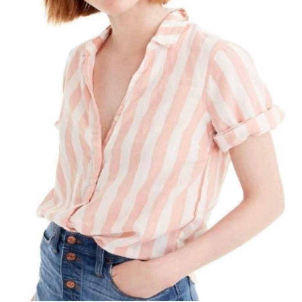 J. Crew Wide Striped Button Down Shirt Light Salmon Color Small Blouse